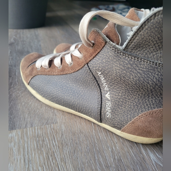 Armani Jeans High Top Sneakers Women in Size 6.5 Brown and Tan Color - Picture 2 of 5